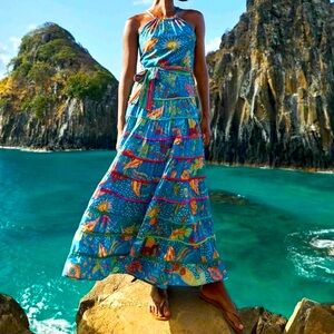 Farm Rio‎ Ocean Blue Patterned Maxi Dress size Small